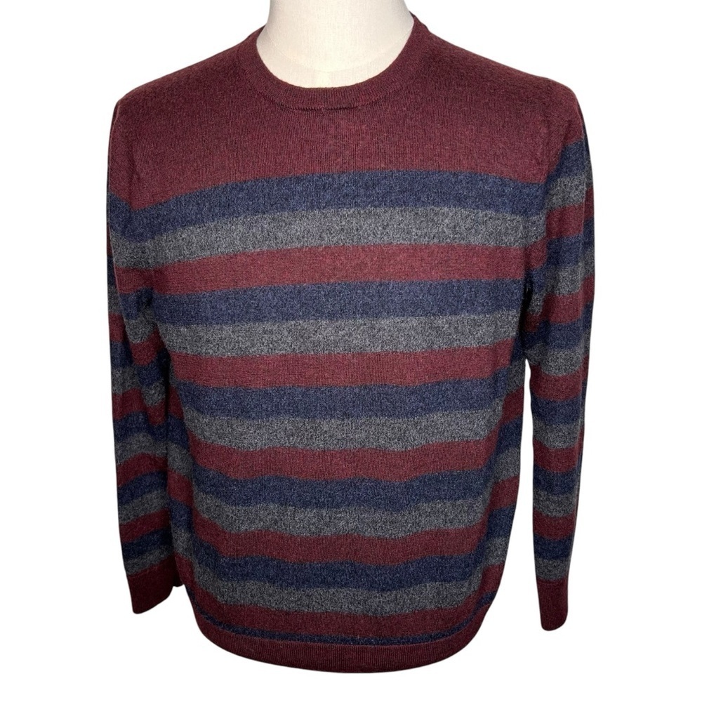 Y2K Banana Republic Merino Wool Burgundy Gray Stripped Crew Neck Sweater Size XL - Picture 3 of 12